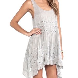 Free People Voile and Lace Trapeze Slip in Grey/Maroon Combo